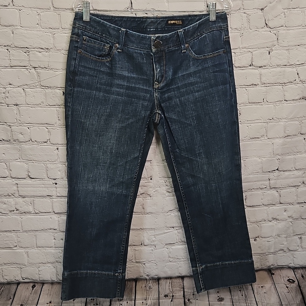 Express Women Jeans Dark Distressed Midrise Size 10 Regular